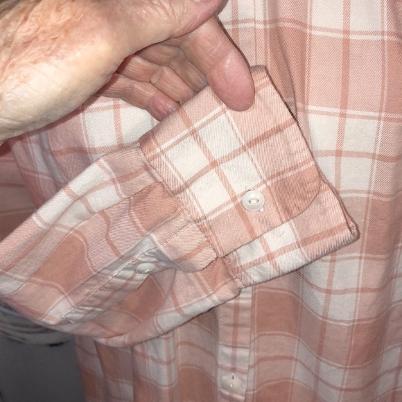 MADEWELL Dusty Peach Plaid Flannel Long Sleeve Button Up Blouse Size XS - Picture 4 of 10